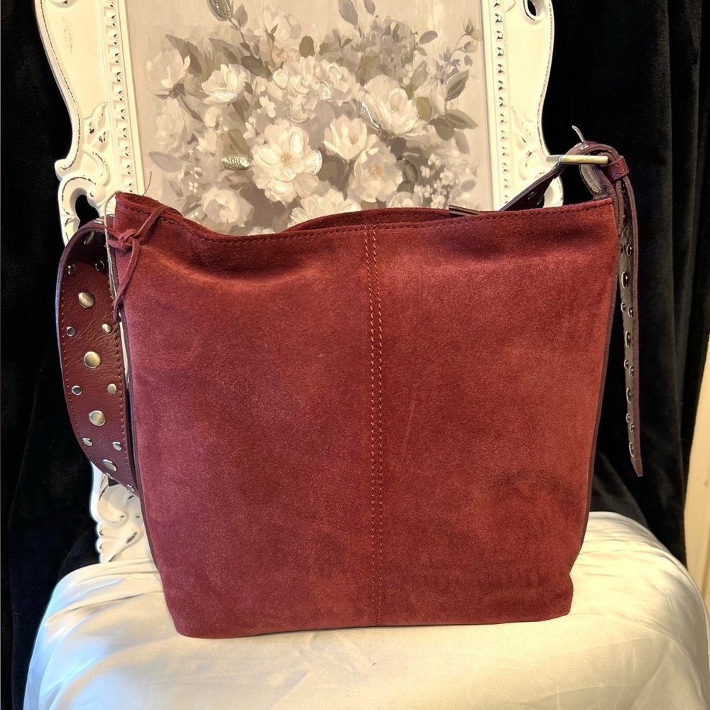 🍷MADE IN INDIA Suede Studded Hobo Elegant Burgundy Shoulder Bag🍷NWT - Picture 17 of 17